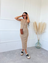 BÉŽOVÉ VRÚBKOVANÉ ŠATY ESTER