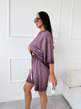 FIALOVÉ TEPLÁKOVÉ ŠORTKY GISELE S KAMIENKAMI