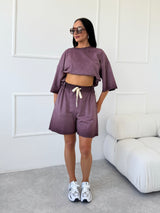 FIALOVÉ TEPLÁKOVÉ ŠORTKY GISELE S KAMIENKAMI