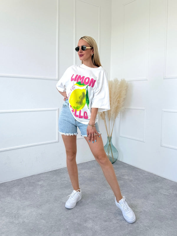 BIELE OVERSIZE TRIČKO LIMON
