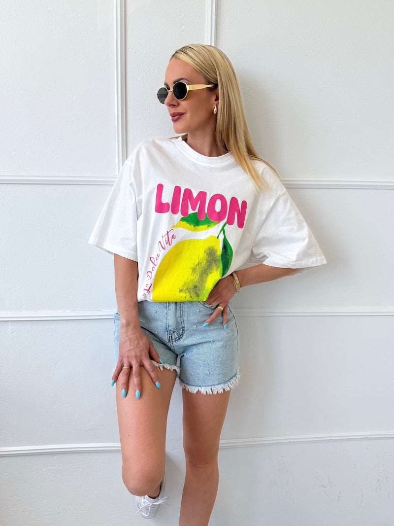 BIELE OVERSIZE TRIČKO LIMON