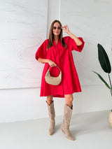 ČERVENÉ OVERSIZE BAVLNENÉ ŠATY LILITH