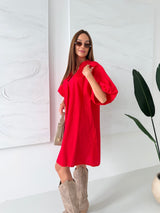 ČERVENÉ OVERSIZE BAVLNENÉ ŠATY LILITH