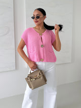 RUŽOVÝ PLETENÝ TOP BIANE