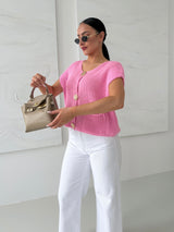 RUŽOVÝ PLETENÝ TOP BIANE