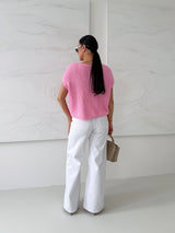 RUŽOVÝ PLETENÝ TOP BIANE