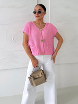 RUŽOVÝ PLETENÝ TOP BIANE