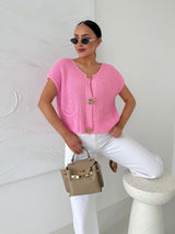 RUŽOVÝ PLETENÝ TOP BIANE