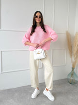 RUŽOVÝ SVETER ISABELLA SO SKRÁTENÝM RUKÁVOM