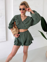 KHAKI MUŠELÍNOVÝ TOP FLORA