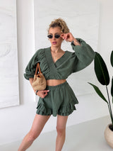 KHAKI MUŠELÍNOVÉ ŠORTKY FLORA