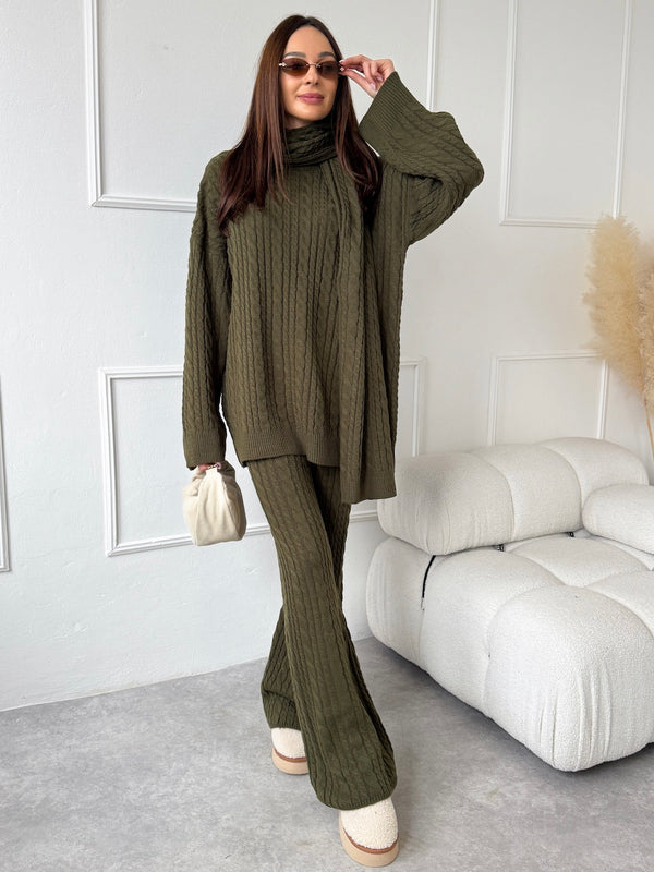 KHAKI ÚPLETOVÝ SVETER ROBIN SO ŠÁLOM