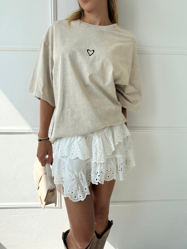 BÉŽOVÉ OVERSIZE WASHED TRIČKO HEARTH