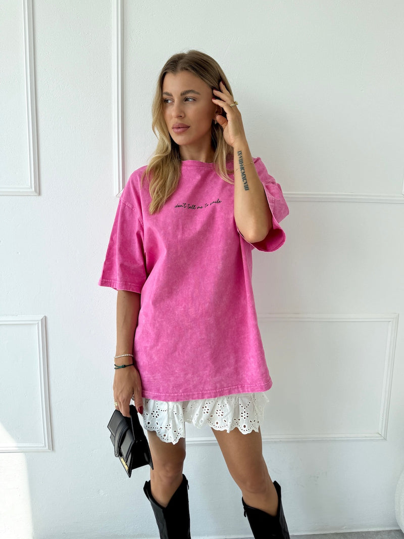RUŽOVÉ OVERSIZE WASHED TRIČKO DON'T TELL ME