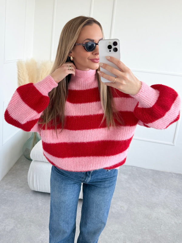 RUŽOVÝ PÁSIKAVÝ SVETER MEDINA