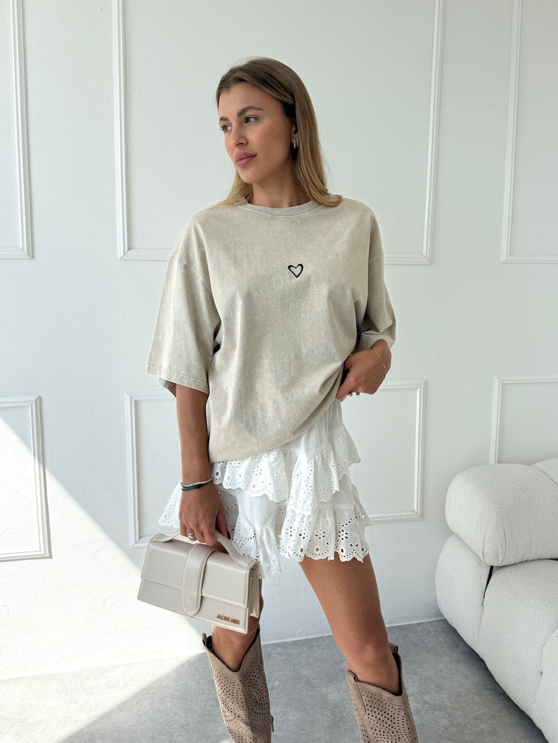 BÉŽOVÉ OVERSIZE WASHED TRIČKO HEARTH