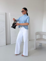 MODRÝ PLETENÝ TOP HARMONY