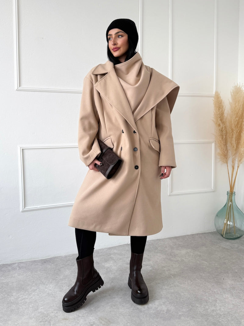 BÉŽOVÝ KABÁT ADELIS S ODOPÍNATEĽNÝM ŠÁLOM