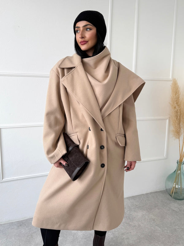 BÉŽOVÝ KABÁT ADELIS S ODOPÍNATEĽNÝM ŠÁLOM